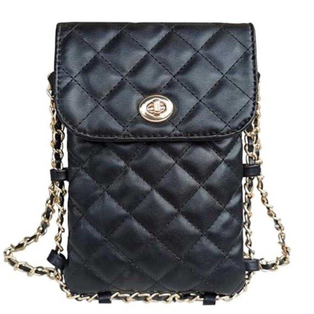 Cell Phone Crossbody Bag Quilted Vegan Leather Phone Purse with Soft Chain - Picture 2 of 13